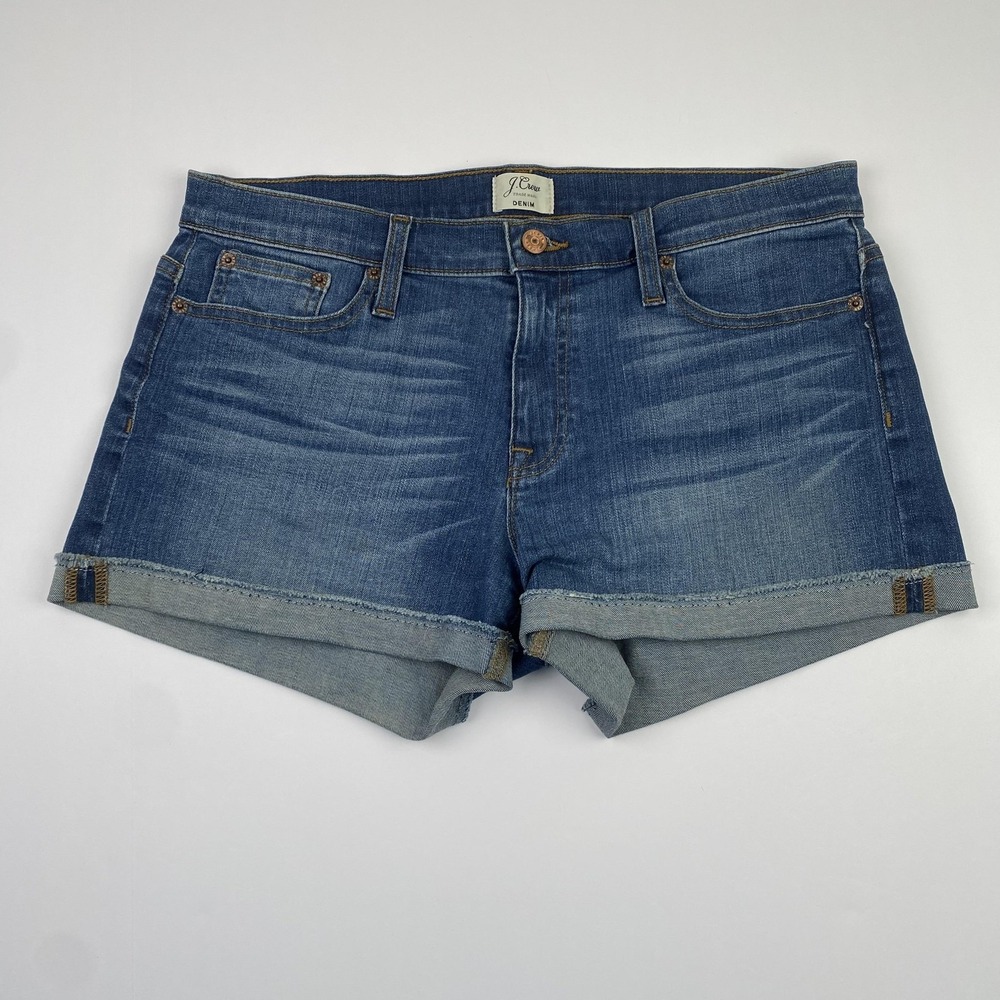 J Crew Denim Shorts Womens 30 (33x3) Blue Cuffed Roll Hem Stretch Cutoff